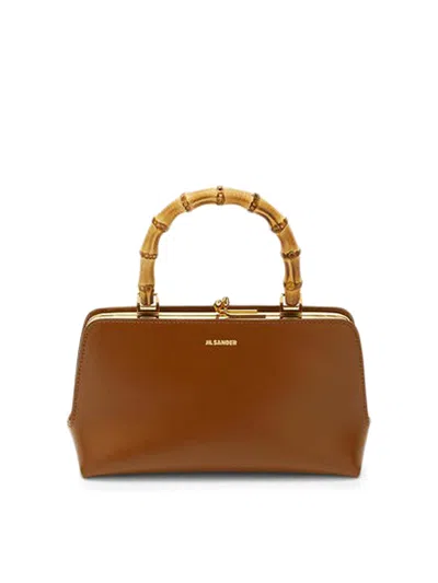 Jil Sander Clutch-style Leather Bag With Handle In Marrón