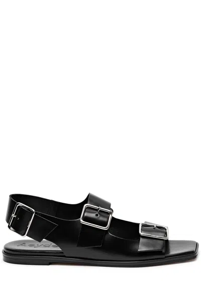 Aeyde Thekla Leather Dual Buckle Slingback Sandals In Black