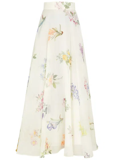 Zimmermann Womens Multi Botanical Ivory Natura Floral-pattern Linen And Silk-blend Maxi Skirt