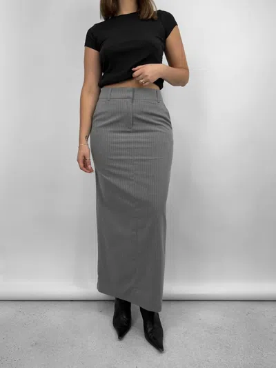 Mimosa Pinstripe Tailored Trouser Midi Skirt In Grey