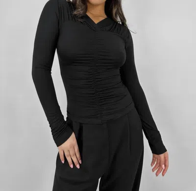 Moodie Valerie Ruched Long Sleeve Top In Black