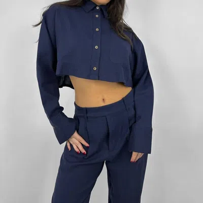Nia Boxy Cropped Button Down Midnight Top In Dark Blue