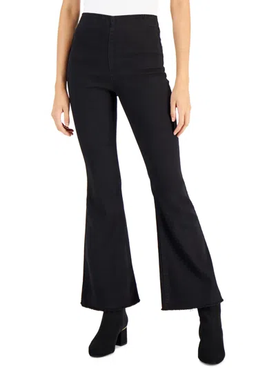 Tinsel Petites Womens Stretch High Rise Flare Jeans In Black