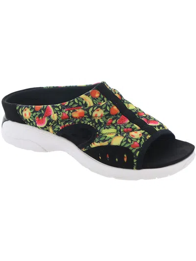 Easy Spirit Traciee Womens Cut Out Floral Print Slide Sandals In Black