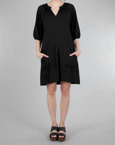 Lilla P 3/4-sleeve Split-neck Dress In Black