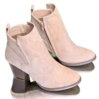Mars Sky Shoes Suede Stacked Chunky Heel Booties In Taupe In Grey