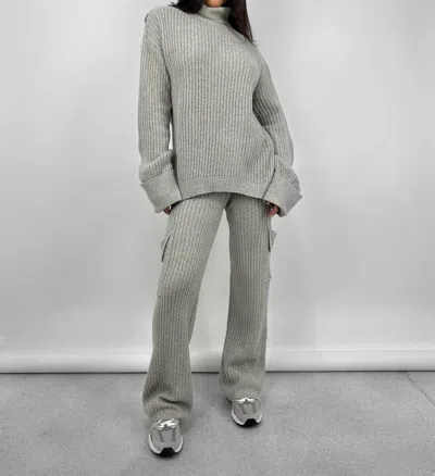 Crescent Knit Turtleneck & Cargo Pant Set In Grey