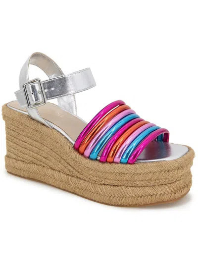 Kenneth Cole New York Shelby Womens Casual Ankle Strap Wedge Sandals In Metallic Multi