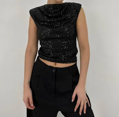 Na-kd Waterfall Neck Sequin Top In Black