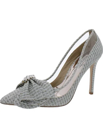 Badgley Mischka Frances Womens Satin Embellished Evening Heels In Silver