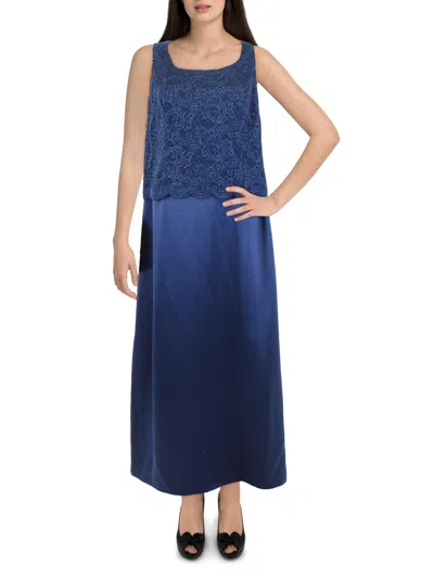 Alex Evenings Plus Womens Lace Sleeveless Evening Dress In Blue