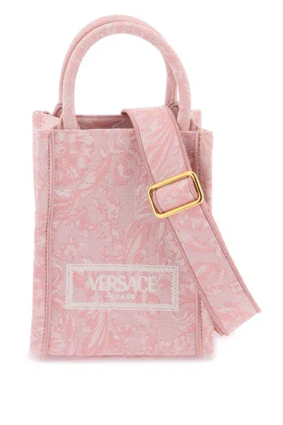 Versace Athena Barocco Mini Tote Bag In Pale Pink English Rose Ve (pink)