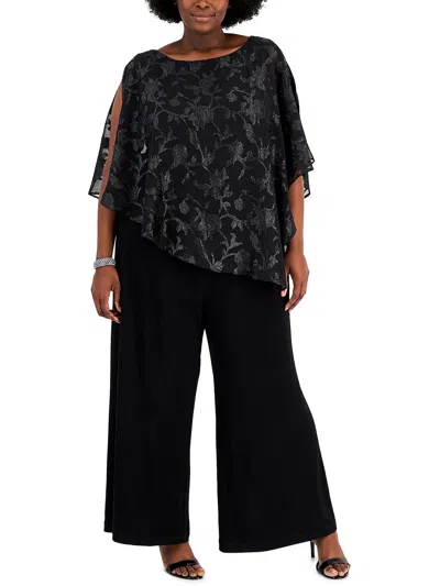 Connected Apparel Plus Womens Printed Overlay Jumpsuit In Black