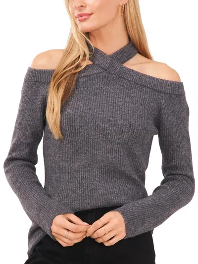 Sam & Jess Womens Cold Shoulder Knit Pullover Sweater In Grey