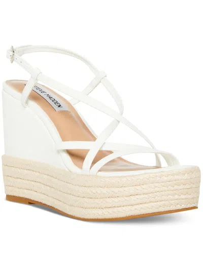 Steve Madden Whitlee Womens Faux Leather Dressy Wedge Sandals In White