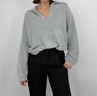 Nia Plush Collared V-neck Sweater In Grey