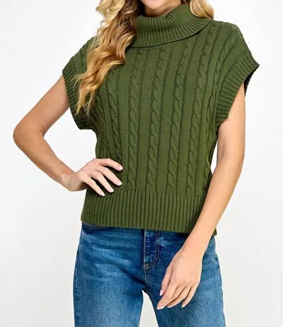 Ellison Roll Neck Knit Tank Sweater In Olive In Green