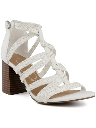 Sugar Browser Womens Faux Leather Buckle Strappy Sandals In White