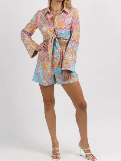 Sundayup Paisley Short And Blouse Set In Pop Of Pink In Multi