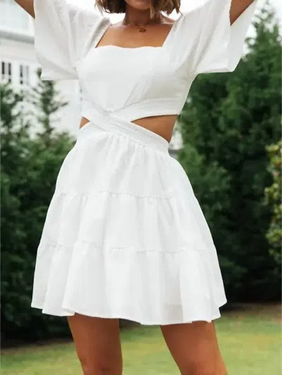 Hidden Square Neck Mini Dress In White