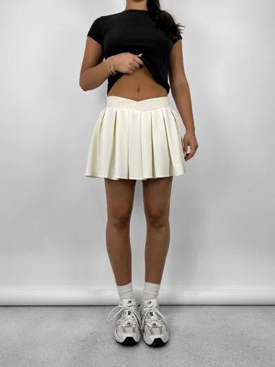 Et Clet Crossover Waist Pleated Mini Skirt In Cream In White