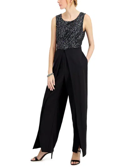 Connected Apparel Womens Knit Sequined Jumpsuit In Black