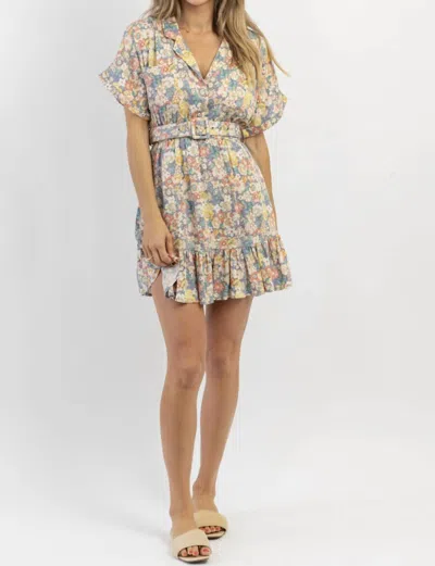 The Clothing Company Belted Mini Dress In Flora Lavender In Multi