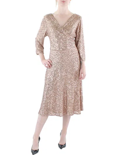 Alex Evenings Womens Sequined Below Knee Cocktail And Party Dress In Beige