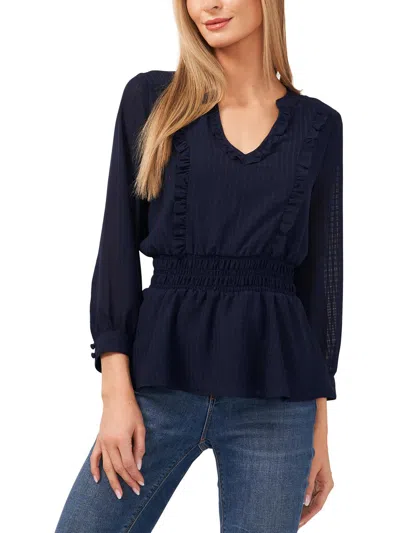 Cece Womens Smocked Ruffled Blouse In Blue