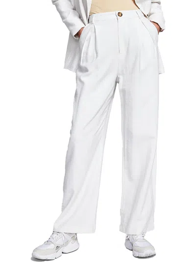 And Now This Womens Pleated High Rise Wide Leg Pants In White