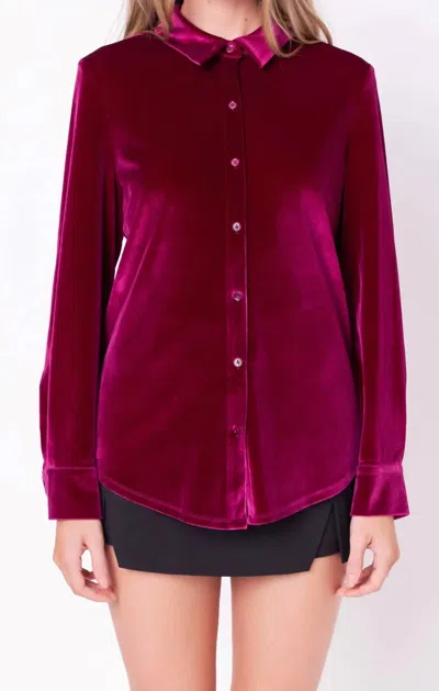 English Factory Velvet Classic Shirt In Berry In Pink