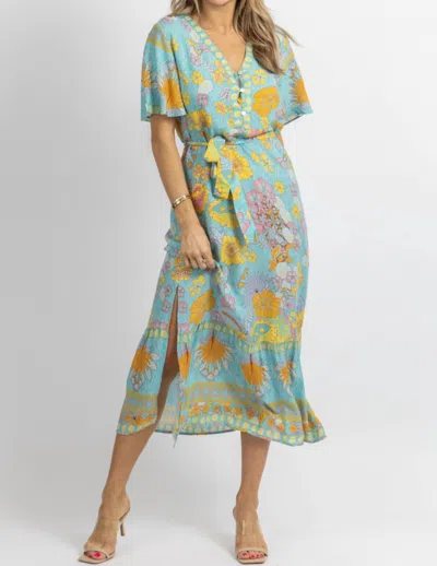 Sundayup Butterfly Sleeve Midi Dress In Light Blue Floral In Multi