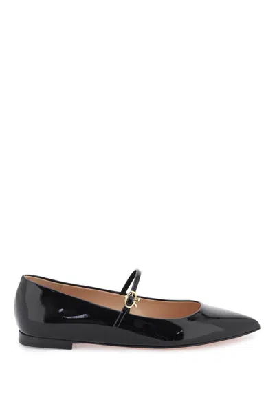 Gianvito Rossi Black Ribbon Jane Ballerina Flats