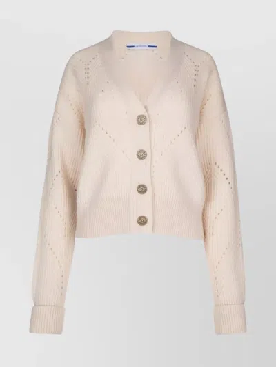 Jacob Cohen Openwork Ribbed-knit Cardigan In Cream