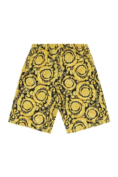 Versace Teen Boys Black & Gold Barocco Cotton Shorts