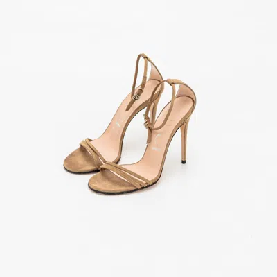 Pre-owned Gucci Nude Suede Strappy Sandal Heels, 37