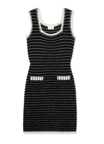 St. John Eyelash Knit Dress In Black Ecru