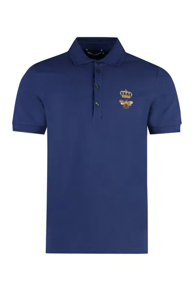 Dolce & Gabbana Embroidered Emblem Polo Shirt In Blue