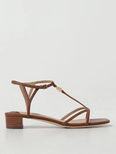 Lauren Ralph Lauren Fallon Nappa Leather Sandal Woman Sandals Brown Size 9.5 Leather In Beige