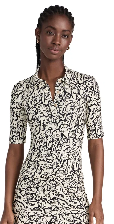 Rosetta Getty Abstract-print Polo Shirt In Black Cream