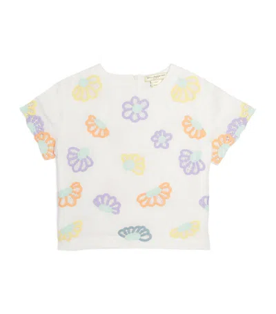 Stella Mccartney Kids Cotton Floral Print T-shirt (3-14 Years) In Ivory