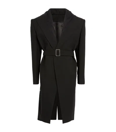 Rick Owens Wool Hooded Coat In Black