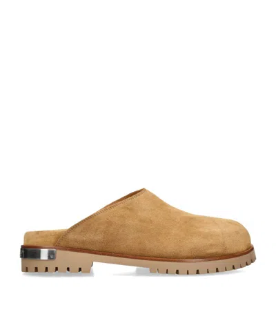 Off-white Logo-plaque Lugged-sole Suede Clogs In Tan