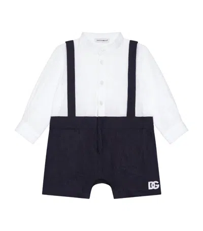 Dolce & Gabbana Babies' Linen Dungarees (0-24 Months) In White