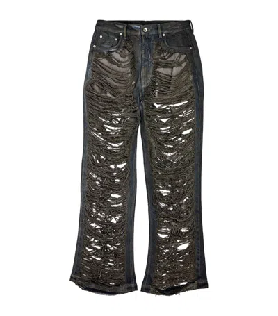 Rick Owens Shredded Straight Jeans In Brown