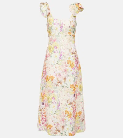 Zimmermann Harmony Floral Linen Midi Dress In Multicolor