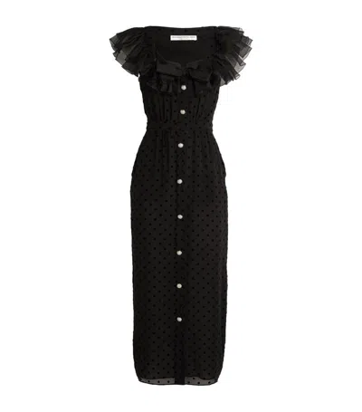 Alessandra Rich Silk Polka-dot Midi Dress In Black