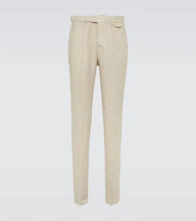 Brunello Cucinelli Linen Slim Pants In Brown