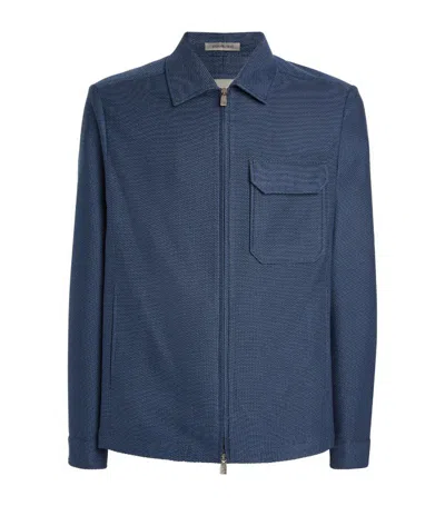 Corneliani Silk-cotton Zip-up Overshirt In Blue