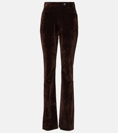 Ferragamo High-rise Cotton-blend Velvet Straight Pants In Brown